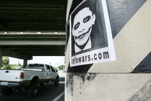 Clermont Florida poster of President Obama as the Joker, under State Road 50 overpass. 