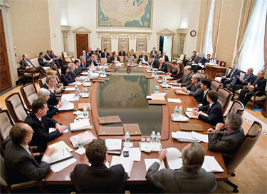 The Fed Open Market Committee's conference table and ice skating rink. 