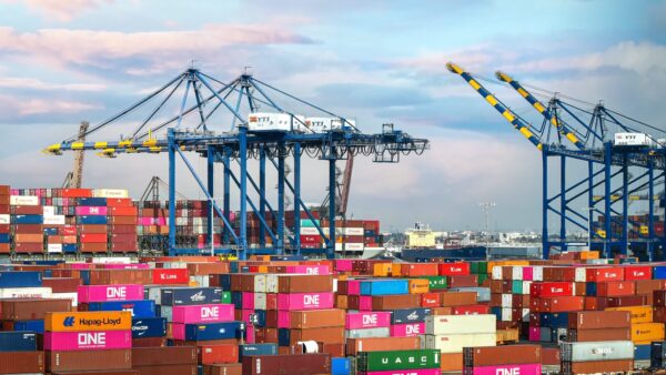 Shipping containers at an American port