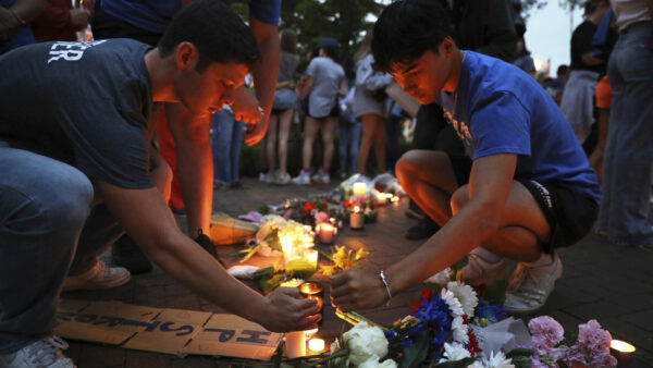 a memorial for victims of the July 4, 2022, mass shooting in Highland Park, Illinois