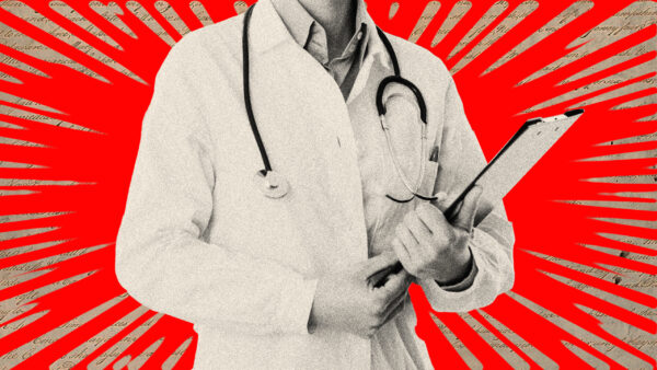 A doctor holding a clip board