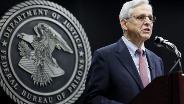 US Attorney General Merrick Garland at a podium