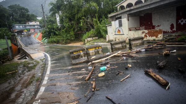 Road in Puerto Rico is destroyed by hurricane Fiona