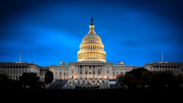 The U.S. Capitol building is seen at night