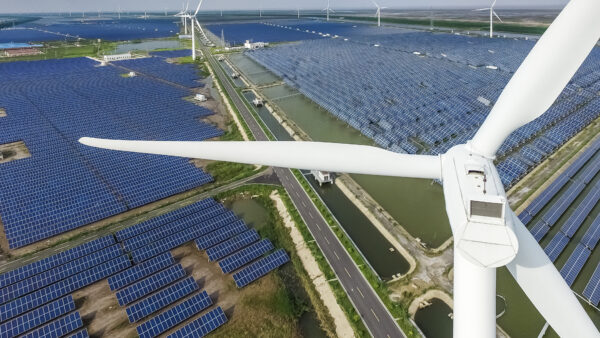 A photo with multiple forms of renewable energy