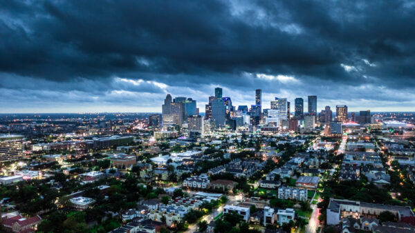 A picture of downtown Houston and its surrounding neighborhoods