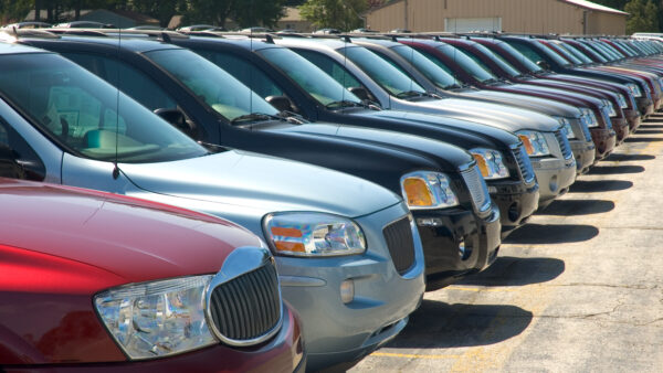 SUVs in a line on a lot