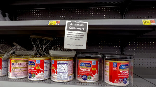 Baby formula on a store shelf