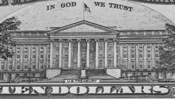 The U.S. treasury shown on the back of a $10 bill