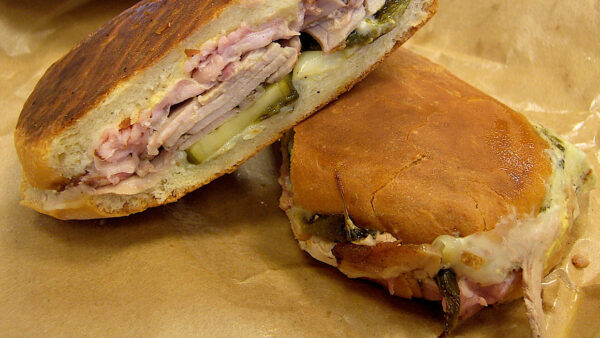 A Cuban sandwich cut in half