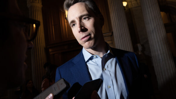 Missouri Senator Josh Hawley speaks to the press