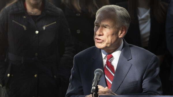 Texas Gov. Greg Abbott pictured giving remarks at a press conference