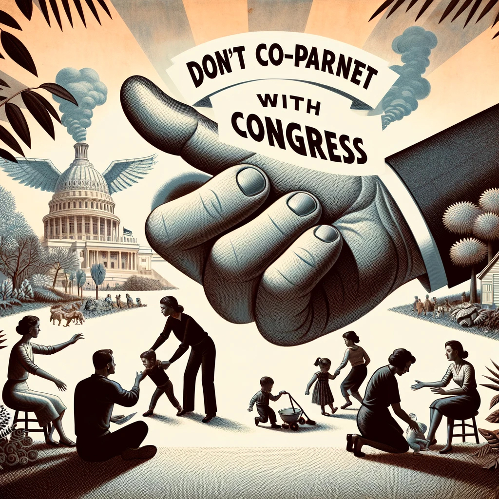 An AI-generated illustration that creatively represents the concept of the article titled 'Don't Co-parent With Congress'.