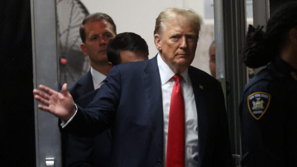 Donald Trump enters the courtroom during his trial in Manhattan