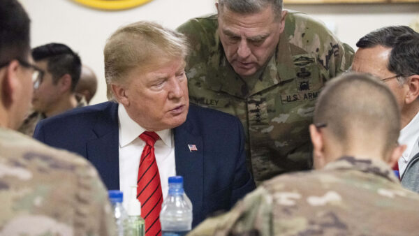 Bagram, Afghanistan: U.S. President Donald Trump joins service members for a turkey dinner during a surprise Thanksgiving Day visit to Bagram Air Field November 28, 2019.