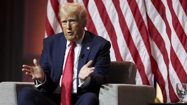 Donald Trump answers questions at the National Association of Black Journalists Annual Convention and Career Fair in Chicago on July 31