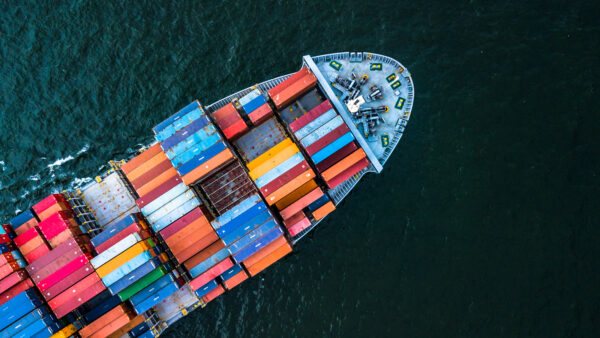 A cargo ship transports goods