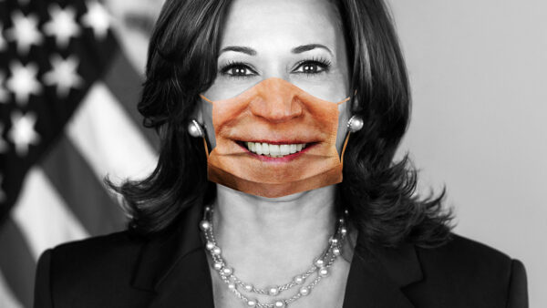 An illustration of Kamala Harris but with Joe Biden's mouth