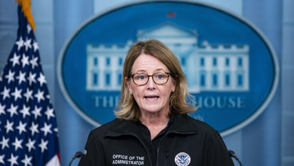 Deanne Criswell, administrator of the Federal Emergency Management Agency, speaks at the White House.
