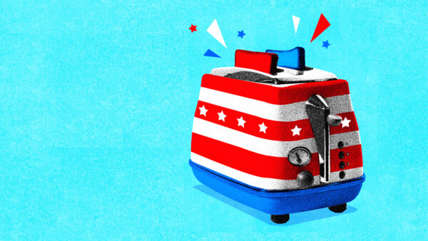 An illustration of a stars and stripes toaster