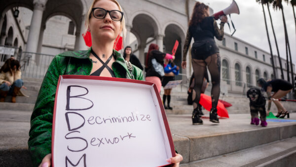 Sex workers protest in Los Angeles in December 2023
