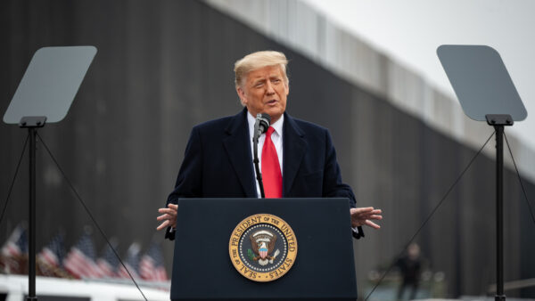Trump giving a speech at the border