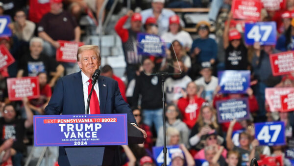 Donald Trump speaking at a campaign rally