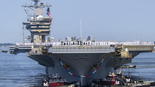 The Nimitz-class aircraft carrier USS Dwight D. Eisenhower (CVN 69) returns to Naval Station Norfolk, July 14, 2024.