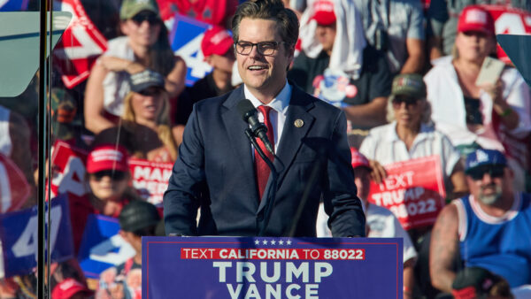 Former Florida congressman Matt Gaetz at a Trump-Vance rally in Coachella