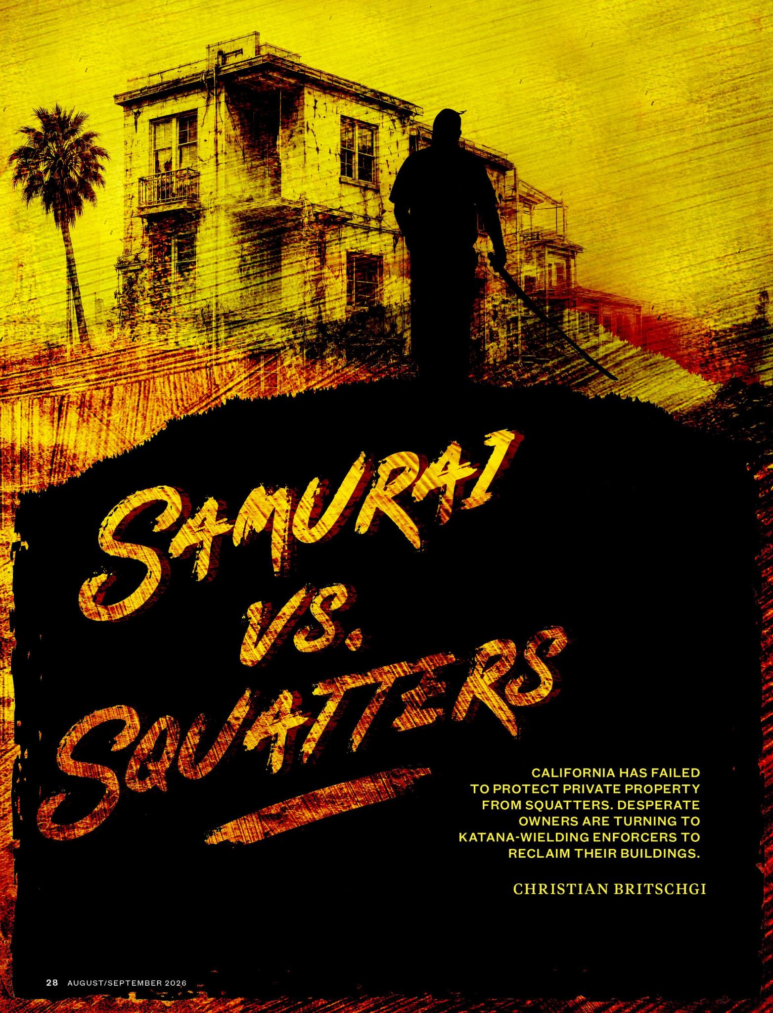 A page from Reason magazine with the headline Samurai vs. Squatters and an illustration of a man holding a sword